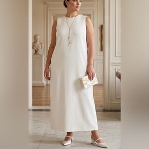 Rebdolls‎ Tulip Satin Button Shoulder Maxi Slip Dress White 5X 10735008-5X